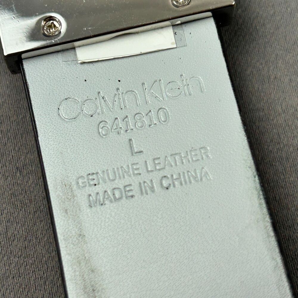 Calvin Klein Leather 1.25" White Yellow Graphic Belt Size L Silver Tone Buckle - Picture 5 of 16